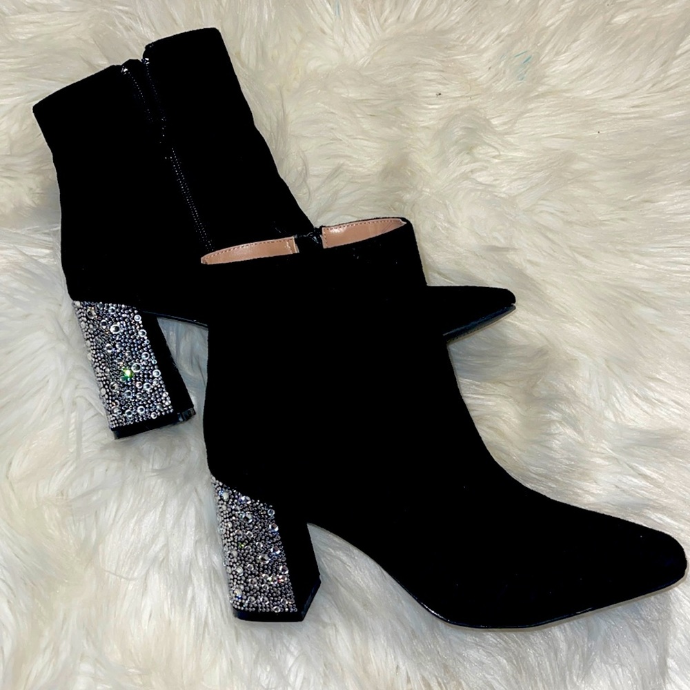 Betsey Johnson Black Suede Booties with Rhinestones